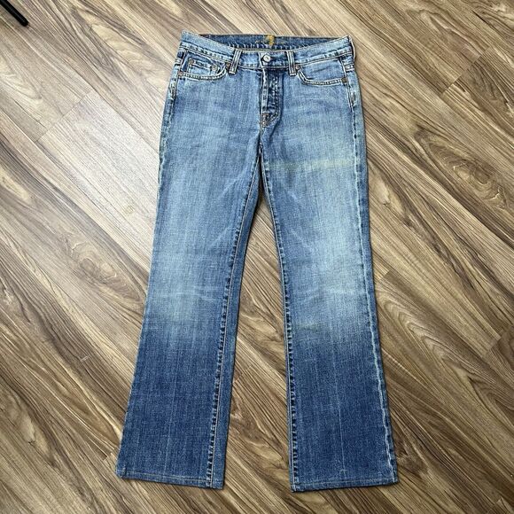 Vtg 7 For All Mankind 7FAM Size 28 Jeans Boy Cut Button Fly Low Rise Stretch - Picture 2 of 13